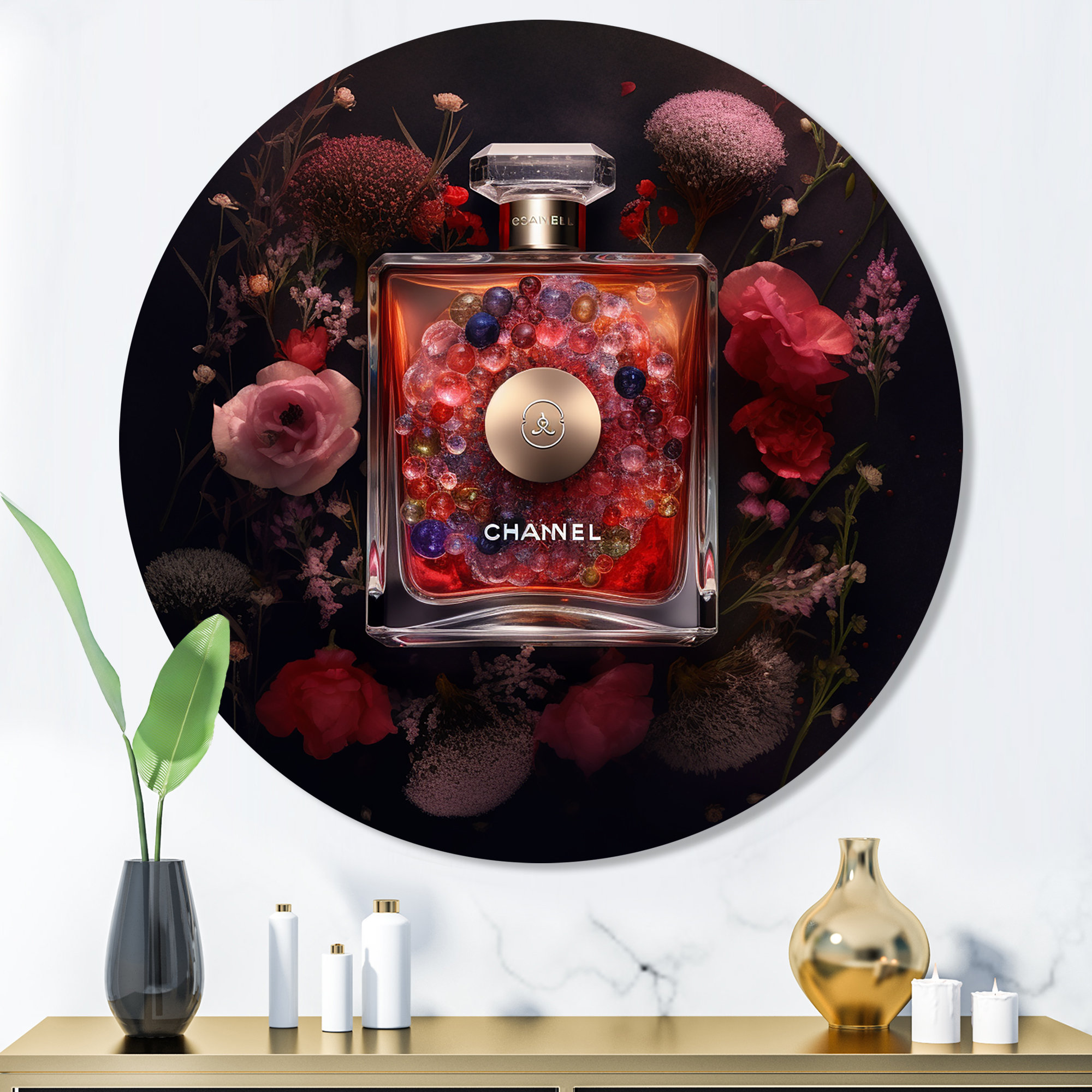 Design Art Pink Perfume Scented Elegance II - Fashion Perfume Round ...